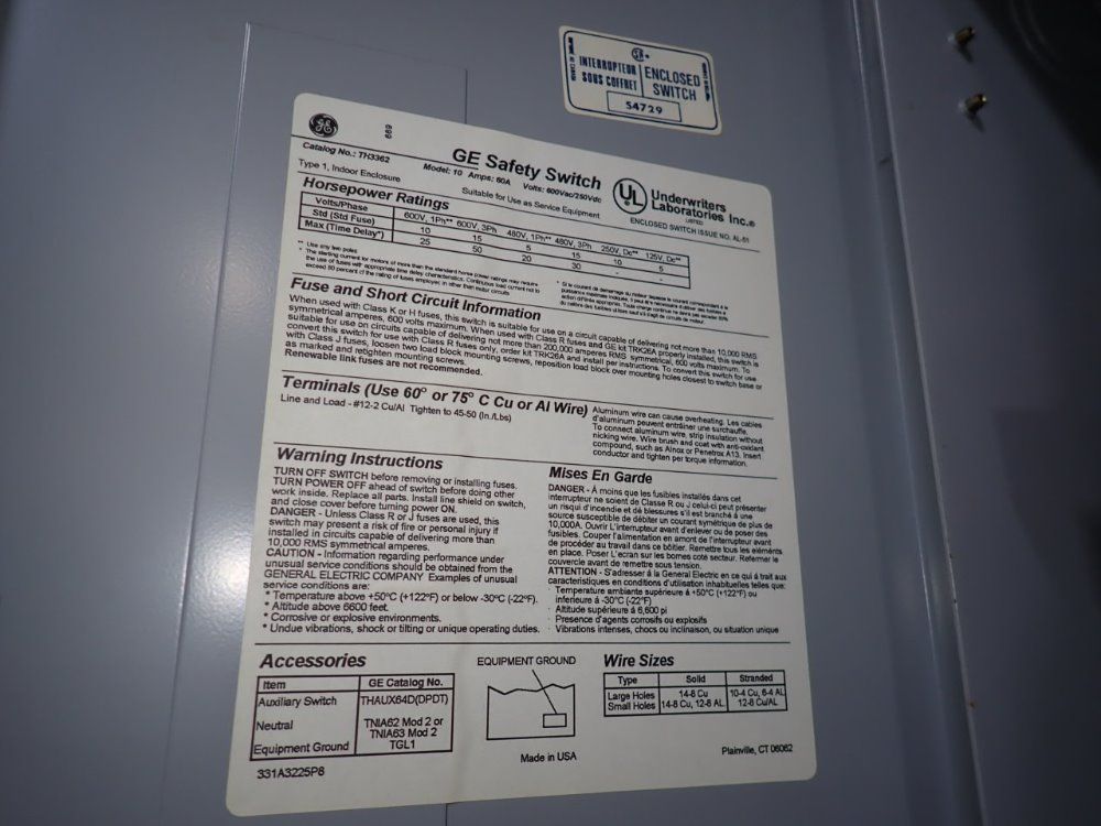 General Electric 60 Amps Fusible Disconnect - Th3362