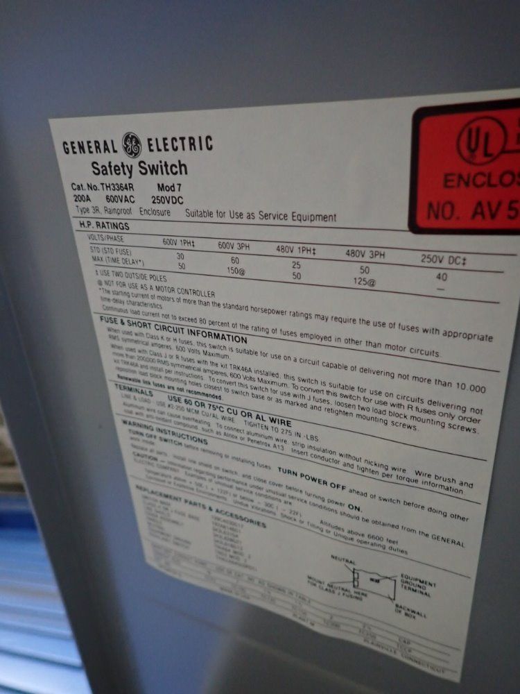 General Electric 200 Amps Non-fusible Disconnect - Th3364r
