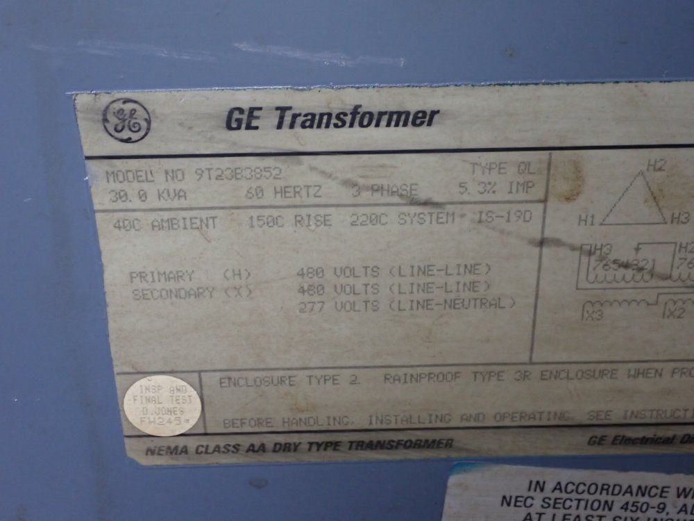 General Electric 30 Kva Transformer - 9t23b3852