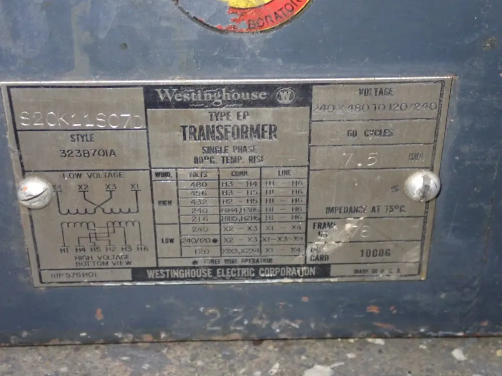 Westinghouse 7.5 Kva Transformer - 323b70ia