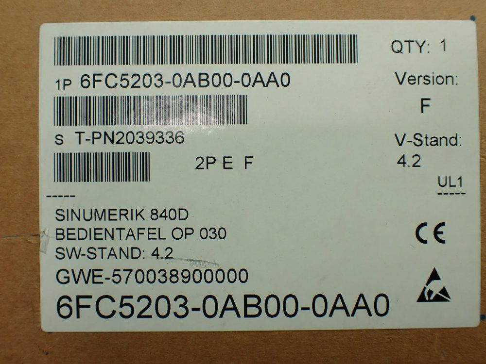 Siemens Operator Interface Panel - 6fc5203-0ab00-0aa0
