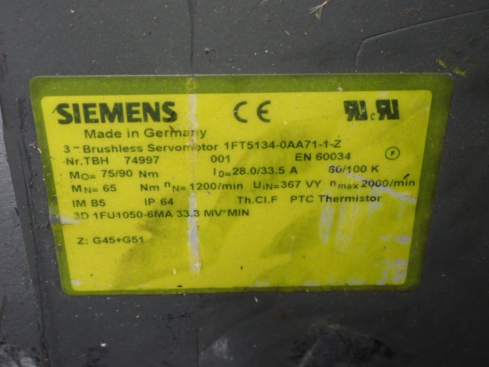 Siemens Brushless Servo Motor - 1ft5134-0aa71-1-z