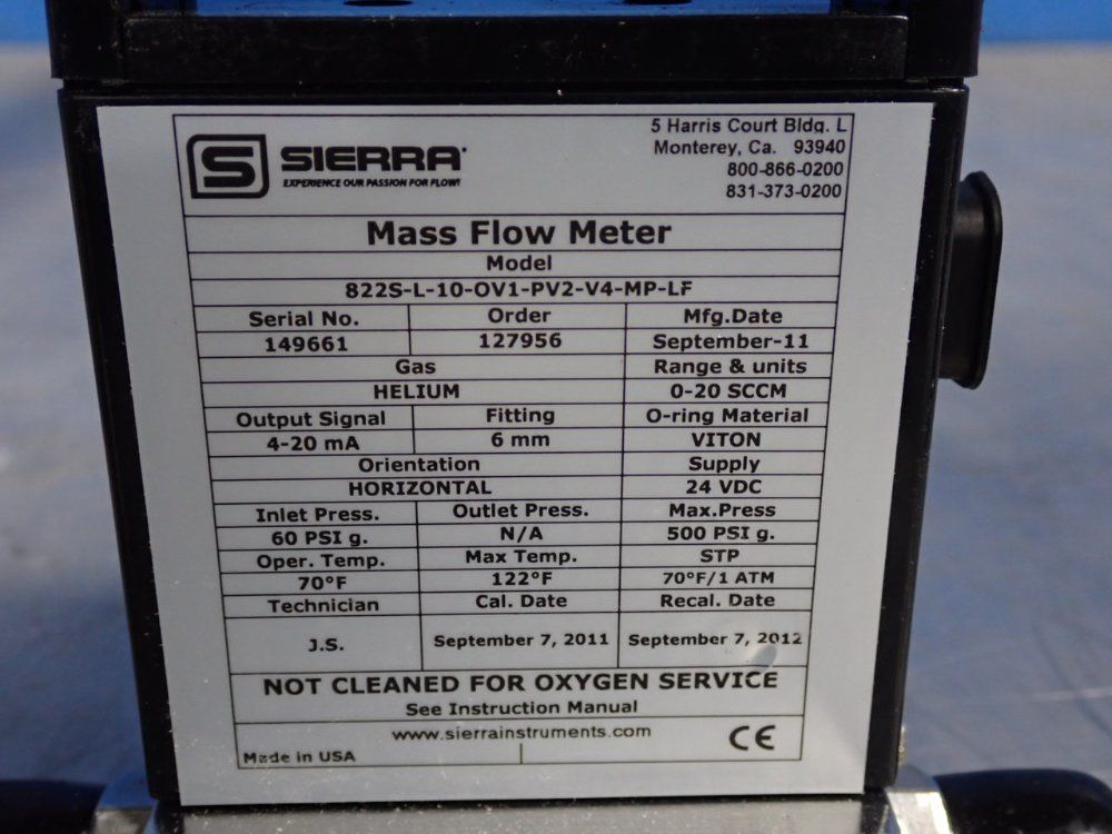 Sierra Mass Flow Meter - 822s-l-10-ov1-pv2-v4-mp-lf