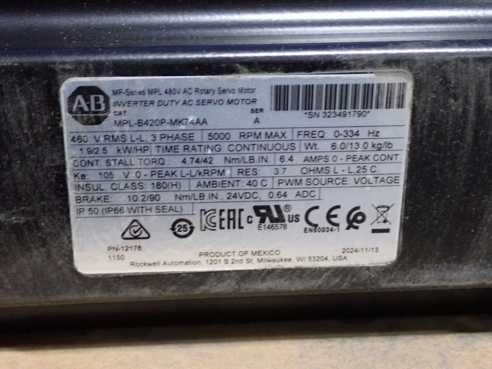 Ab 5000 Rpm Servo Motor - Mpl-b420p-mk74aa