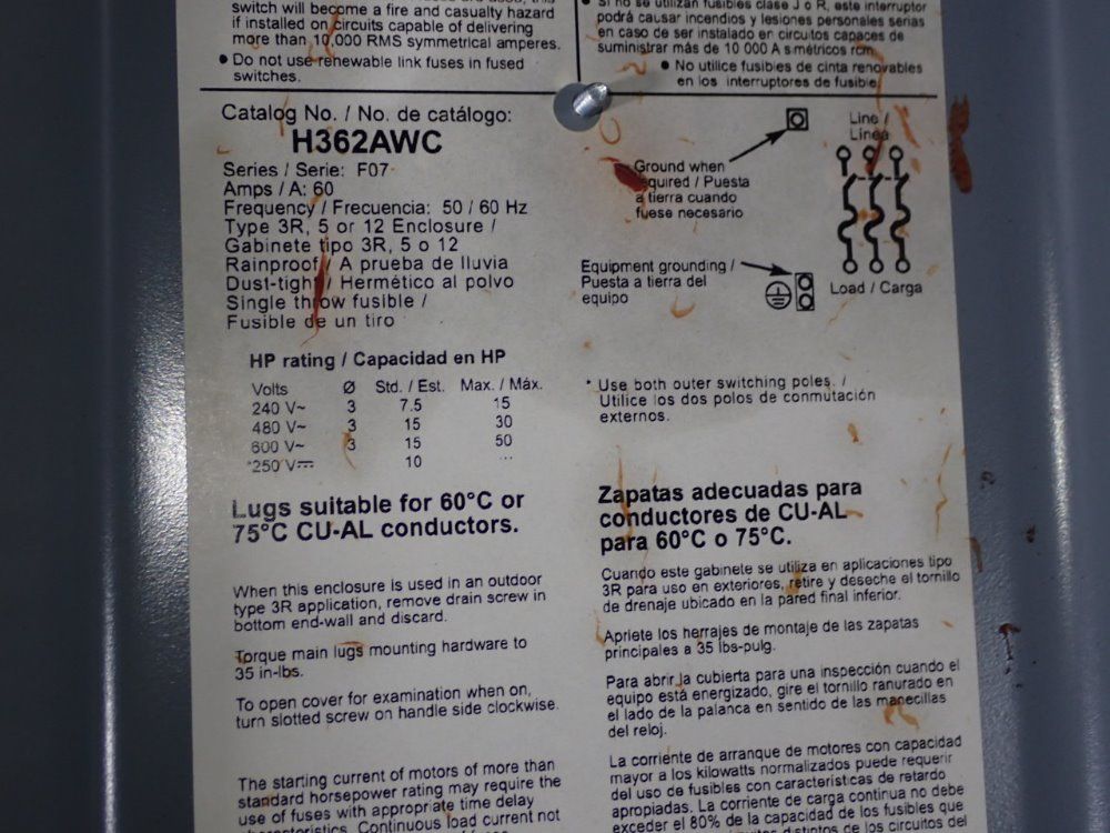 Square D 60 Amp Fusible Disconnect - H362awc