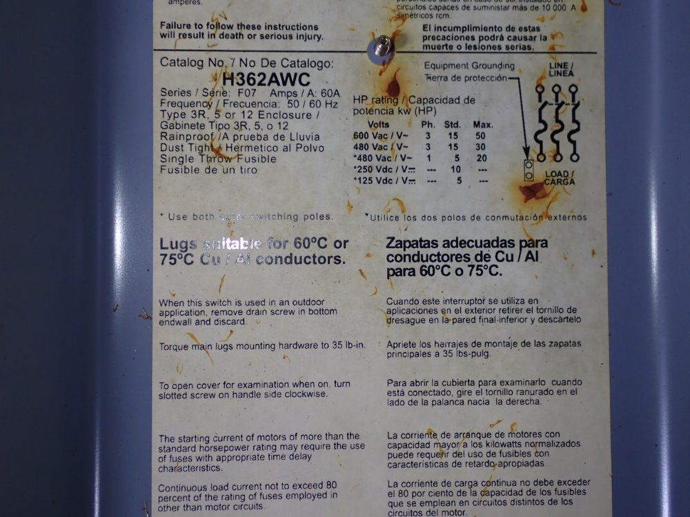 Square D 60 Amp Fusible Disconnect - H362awc