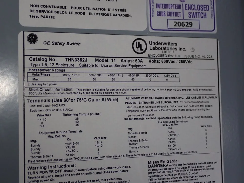 General Electric 60 Amp Non-fusible Disconnect - Thn3362j