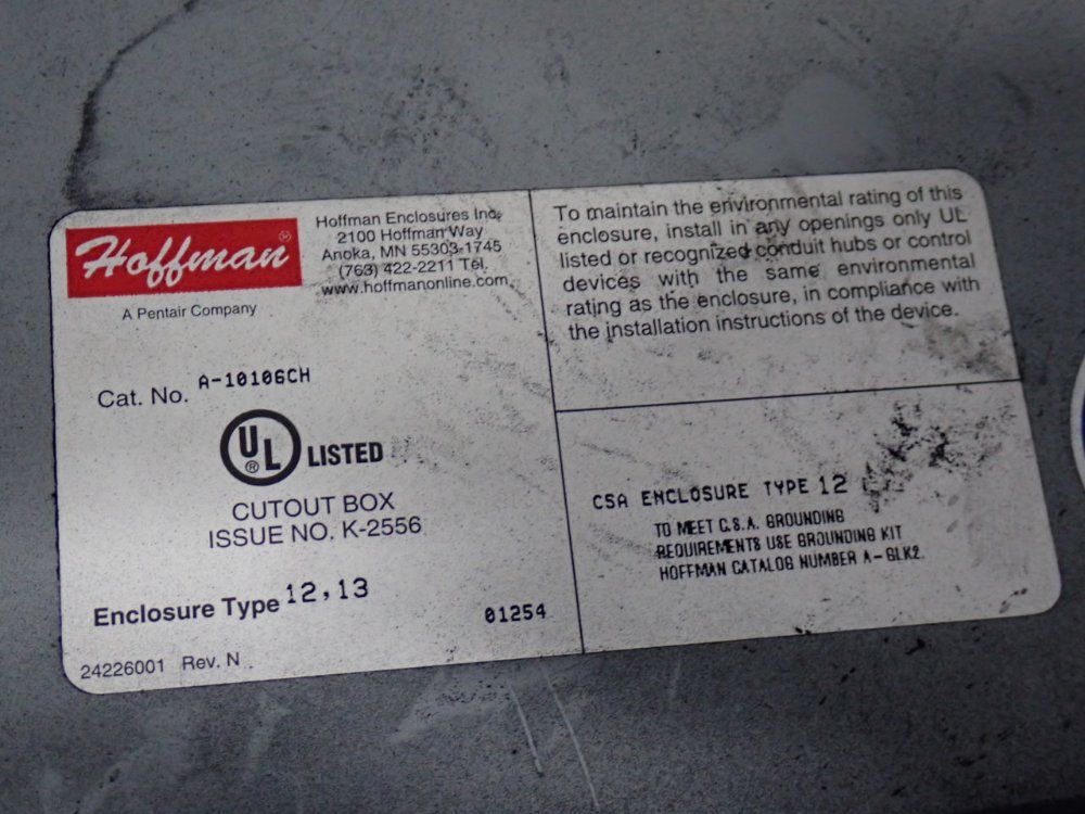 Hoffman Enclosure - A-10106ch