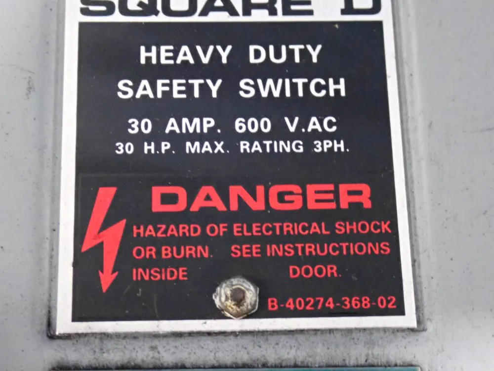 Square D 30 Amp / 600 Vac Safety Switch - Hu361