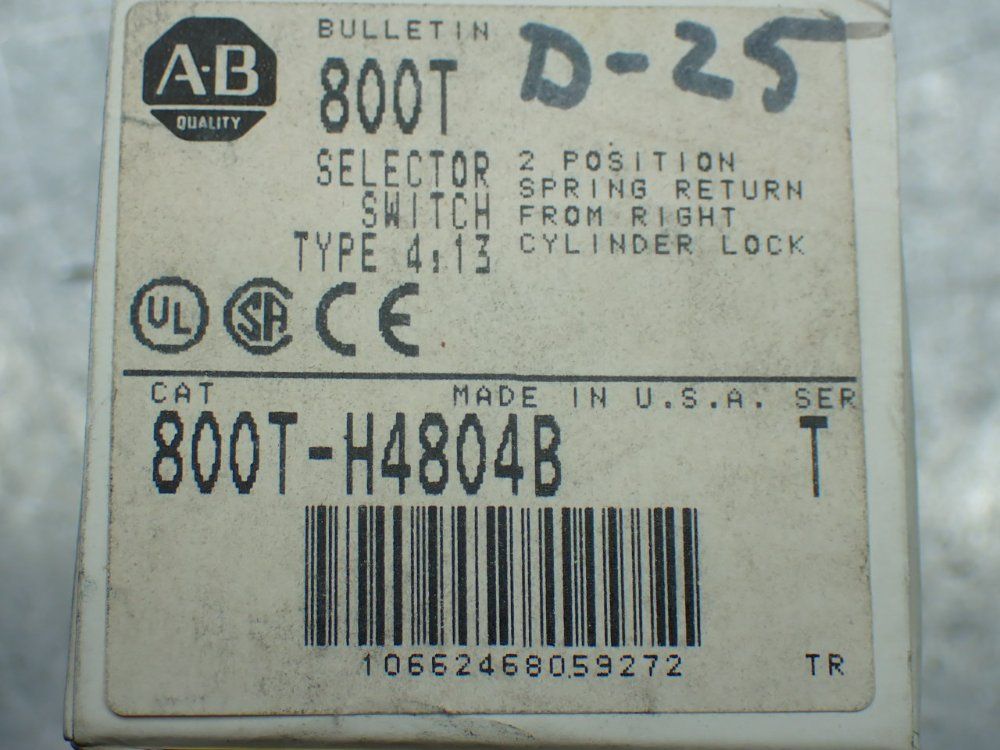 Allen-bradley 2, Selector Switches. 2-position Cylinder Lock - 800t-h4804b