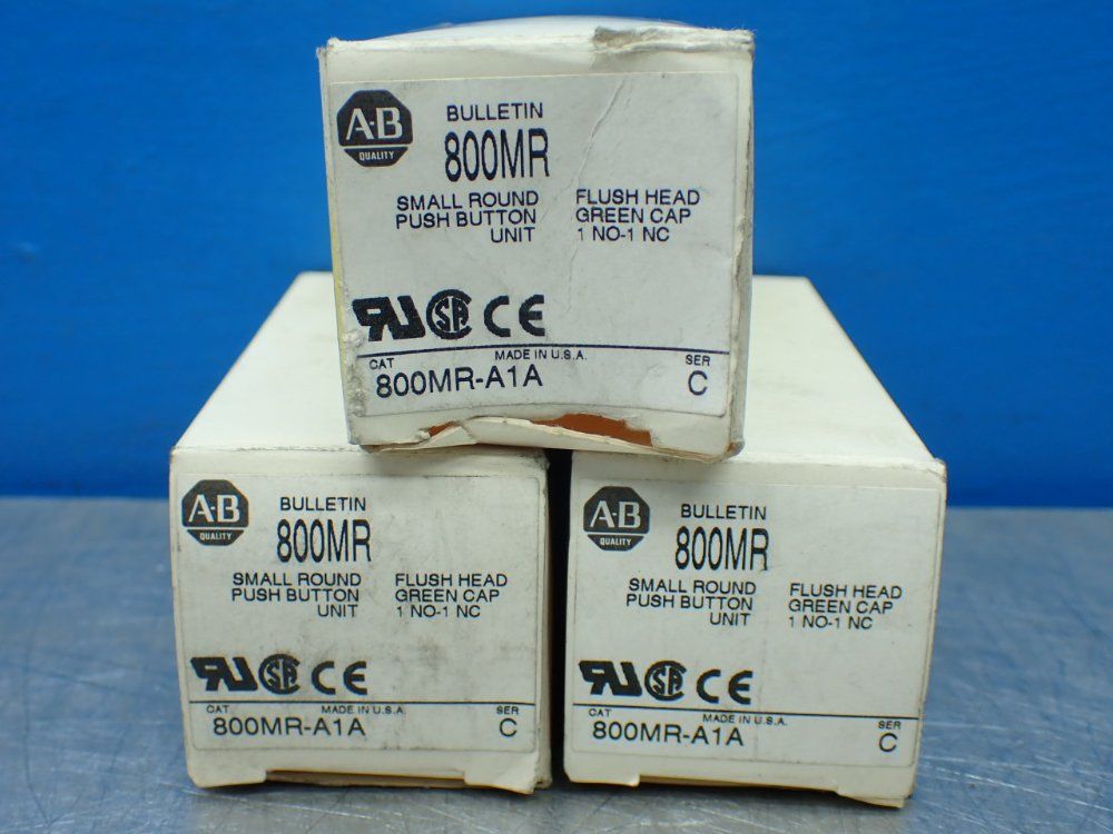 Allen-bradley 3, Small Round Push Buttons. Green Flush Head - 800mr-a1a