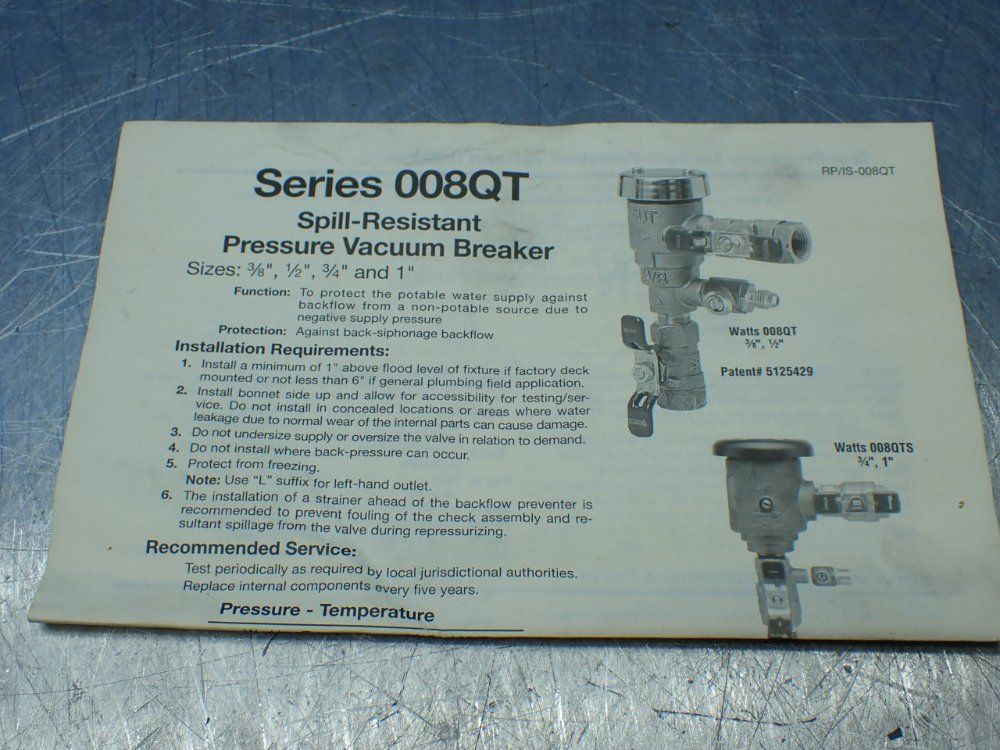 Watts Spill Resistant Pressure Vacuum Breakers - 008-pcqt