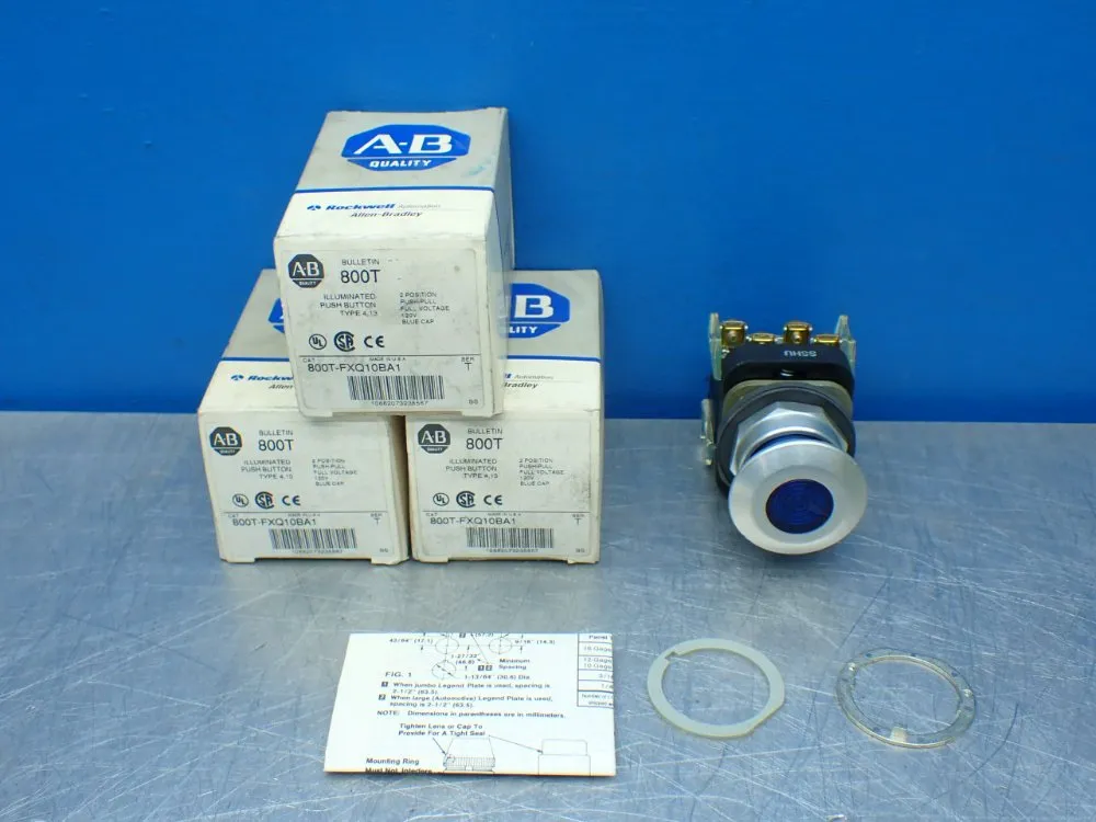 Allen-bradley 3, Illuminated Push Buttons Blue Cap - 800t-fxq10ba1