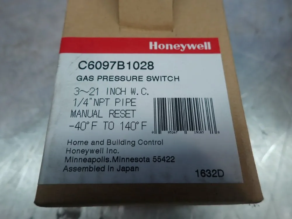Honeywell Gas Pressure Switch - C6097b1028