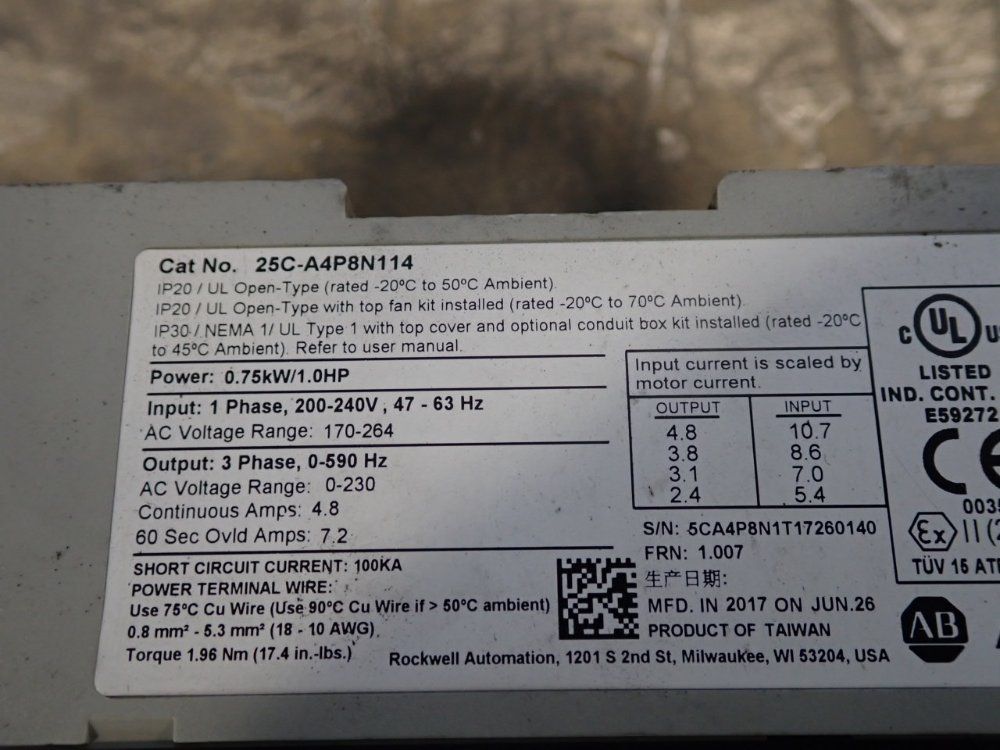 Allen Bradley 1hp Ac Drive - 25c-a4p8n114