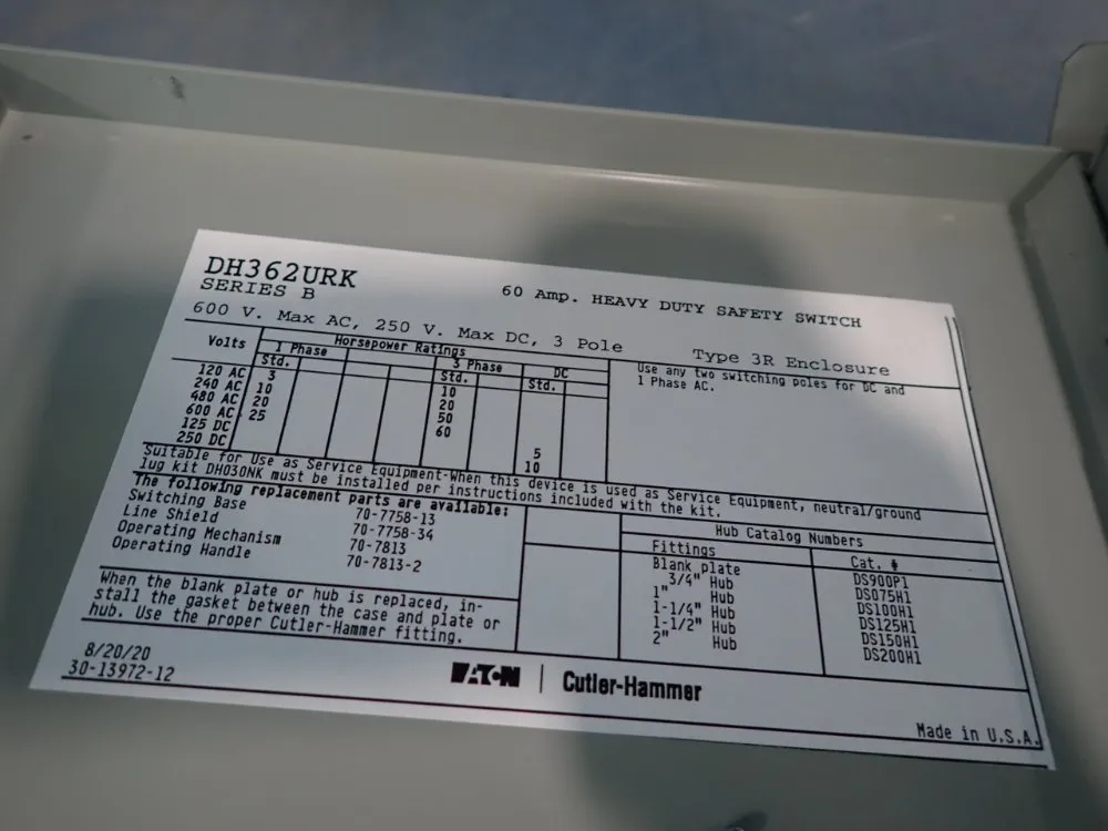 Eaton 60 Hp Safety Switch - Dh362urk
