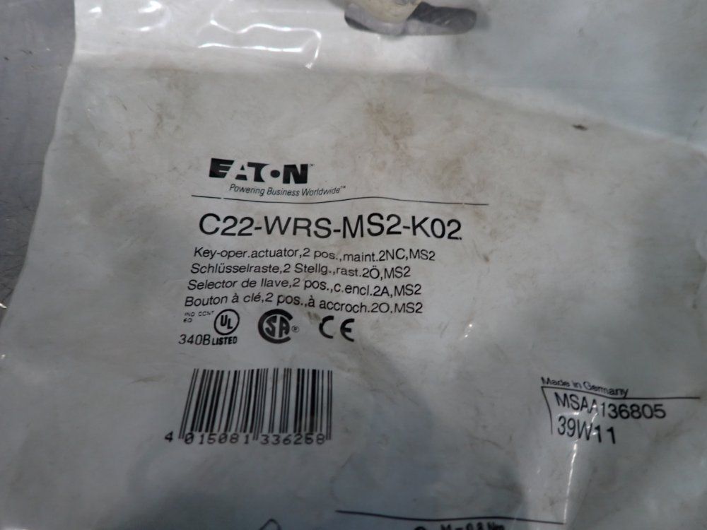 Eaton Key-operated Selector Switch - C22-wrs-ms2-k02