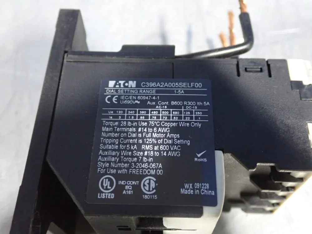 Eaton Electronic Overload Relay - C396a2a005self00