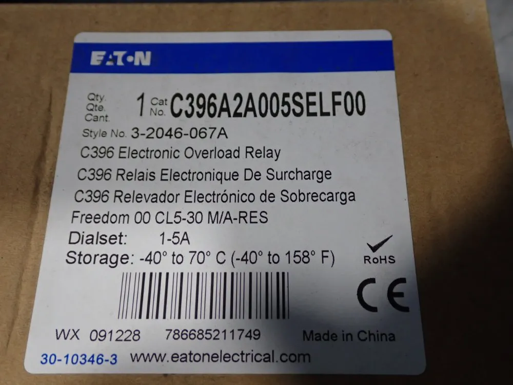 Eaton Electronic Overload Relay - C396a2a005self00