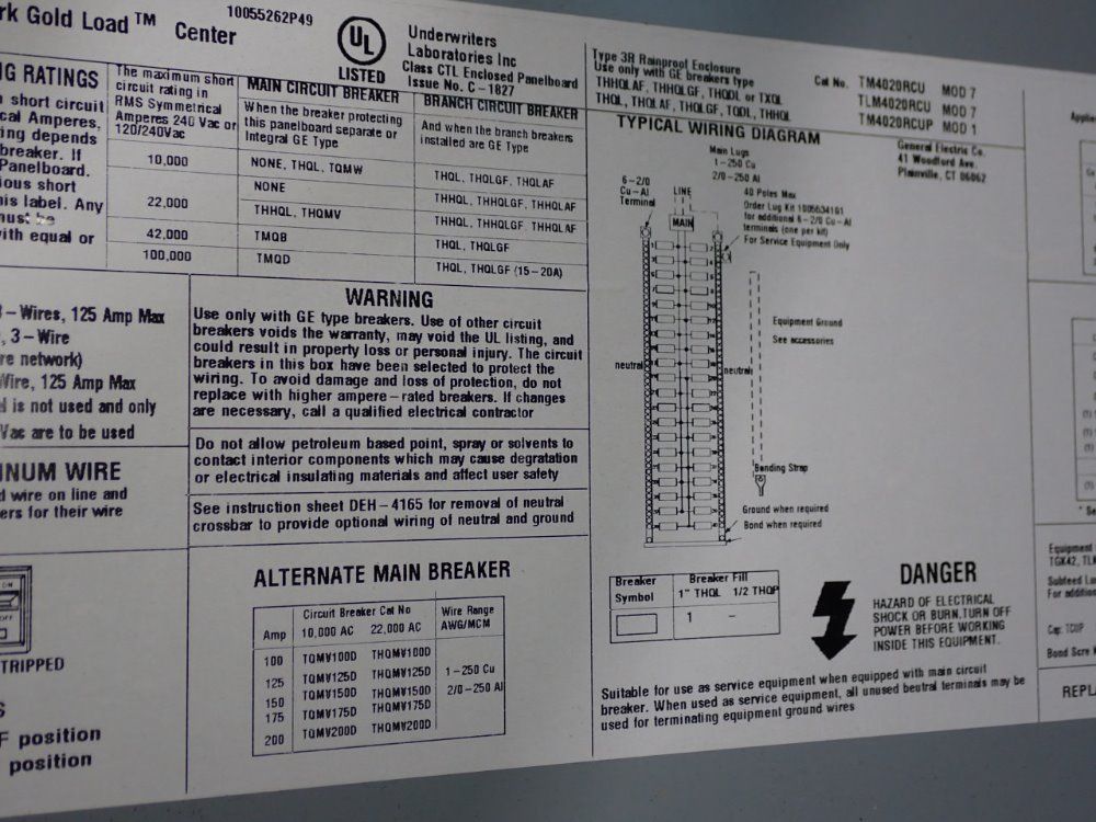 General Electric 200 Amp Load Center - Tm4020rcu