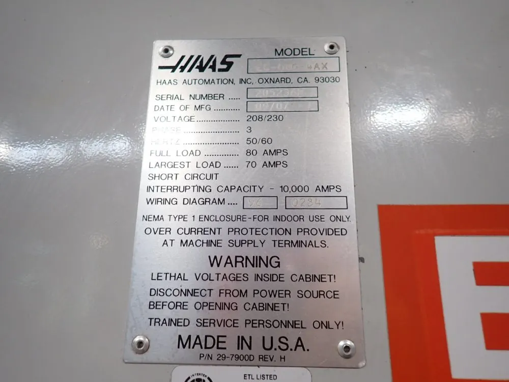 Haas Horizontal Machining Center - Ec-400-4ax