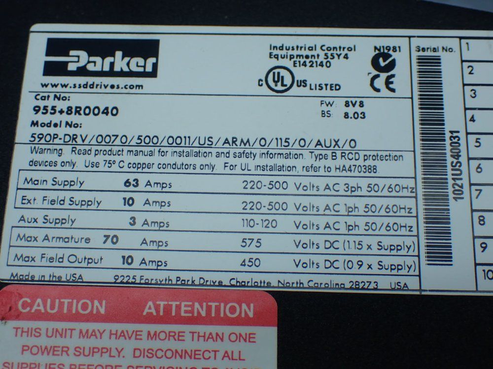 Parker Dc590+ Integrator Series Drive - 955+8r0040