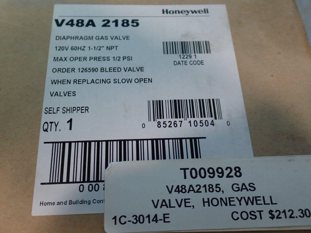 Honeywell 1.5" Diaphragm Gas Valve - V48a2185