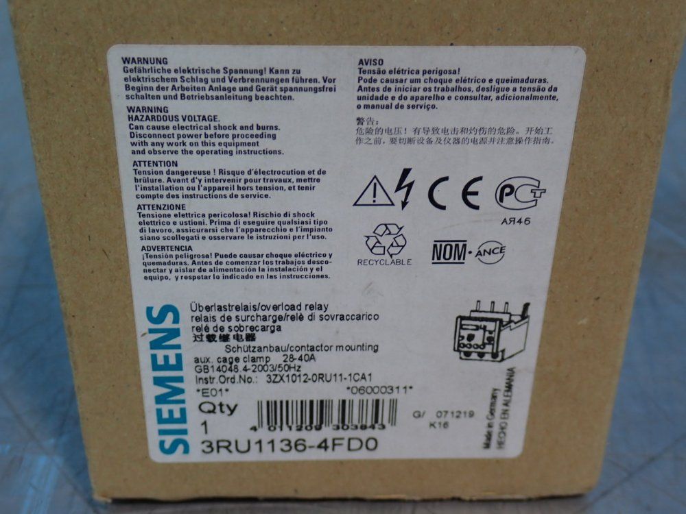 Siemens Overload Relay - 3ru1136-4fd0