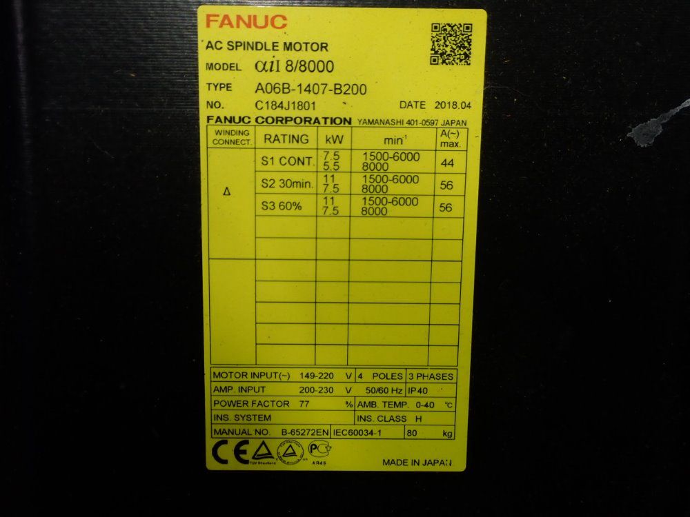 Fanuc 7.5 Kw Servo Motor - A06b-1407-b200