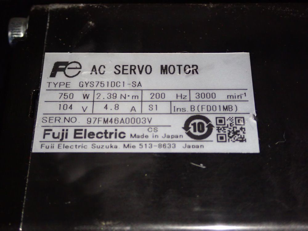 Fuji Electric Ac Servo Motor - Gys751dc1-sa