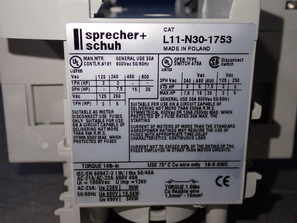 Sprecher Schuh Disconnect Switch - L11-n30-1753