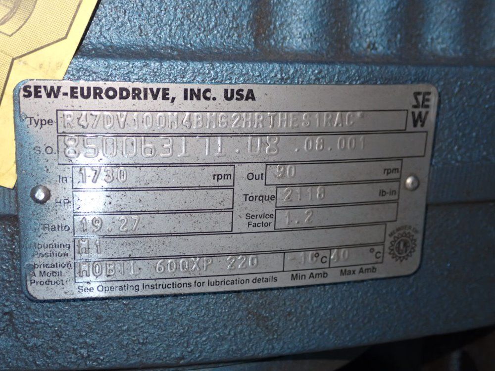 Sew Eurodrive 3 Hp Gear Drive - Dfv100m4bm62hrthes1r
