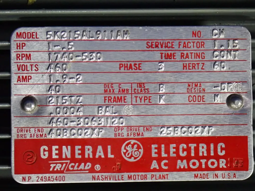 General Electric 1.5 Hp Motor - 5k215al911ah