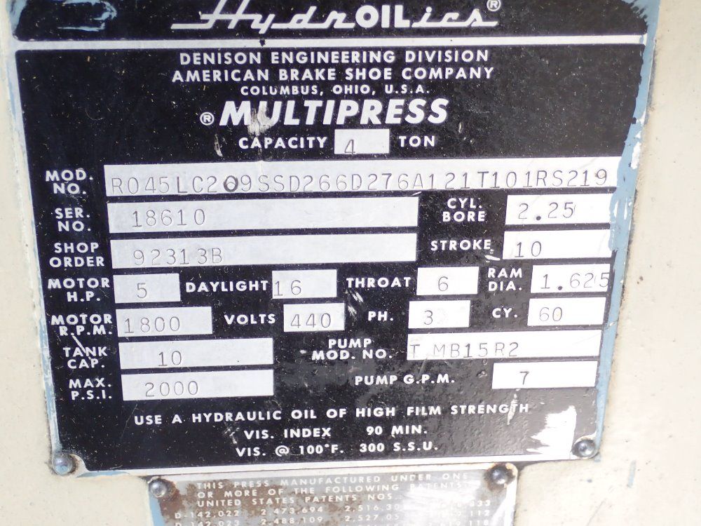 Dennison Multipress Hydraulic Press