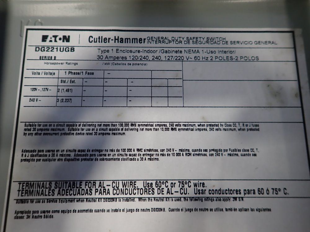 Eaton / Cutler Hammer Non-fusible Disconnect
