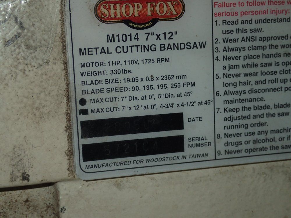Shop Fox Horizontal Bandsaw