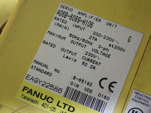 Fanuc A06b-6089-h106 Servo Amplifier Unit, 27 A, 200-230 V