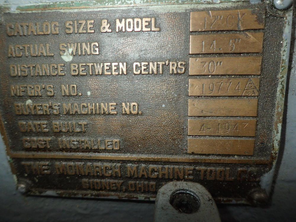 Monarch 14 1/2" / 16" X 36" 12" Ck Gap Bed Lathe