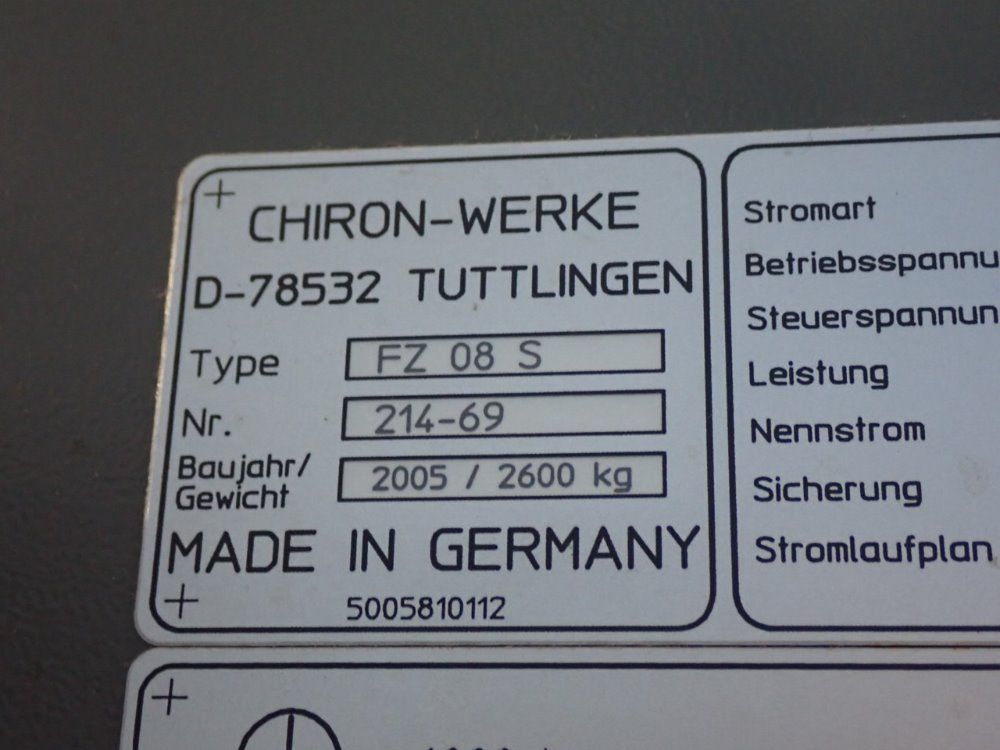 Chiron 8" X 19" Fz 08 S Cnc Tapping Center - Fz 08 S