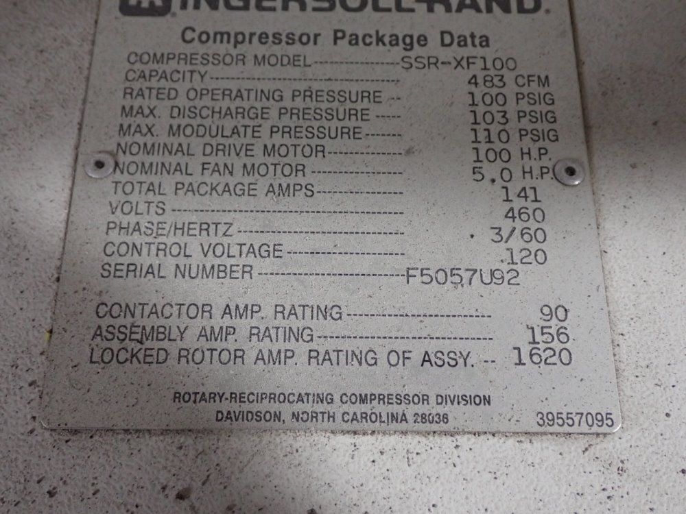 Ingersoll-rand 100 Hp Ssr-xf100 Air Compressor - Ssr-xf100