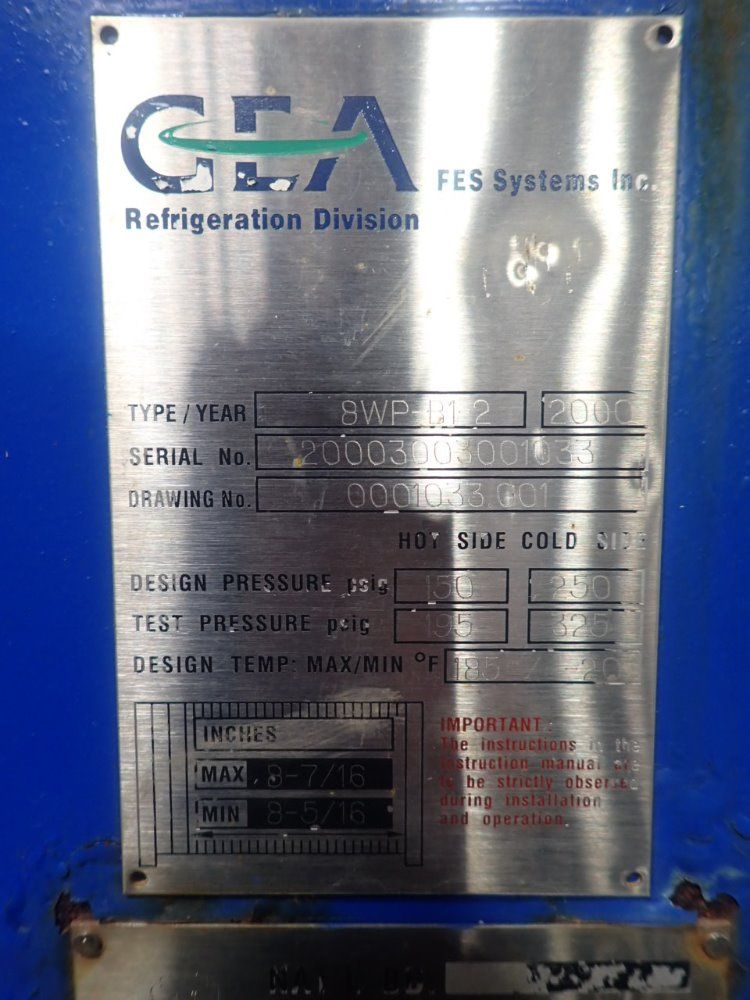 Gea/fes Systems -20 Deg F To 185 Deg F 150 Psig To 250 Psig 8wp-b1-2 Heat Exchanger - 8wp-b1-2