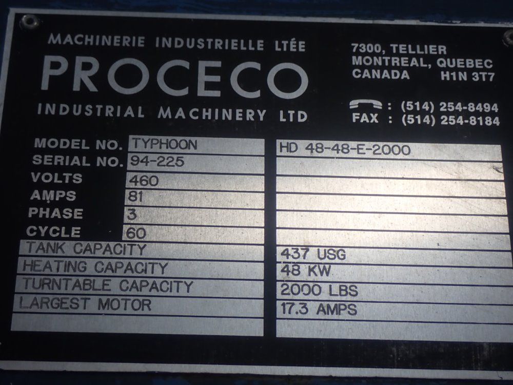 Proceco 48" Rotary Table 2000# Typhoon Hd 48-48-e-2000 Rotary Parts Washer - Typhoon Hd 48-48-e-2000