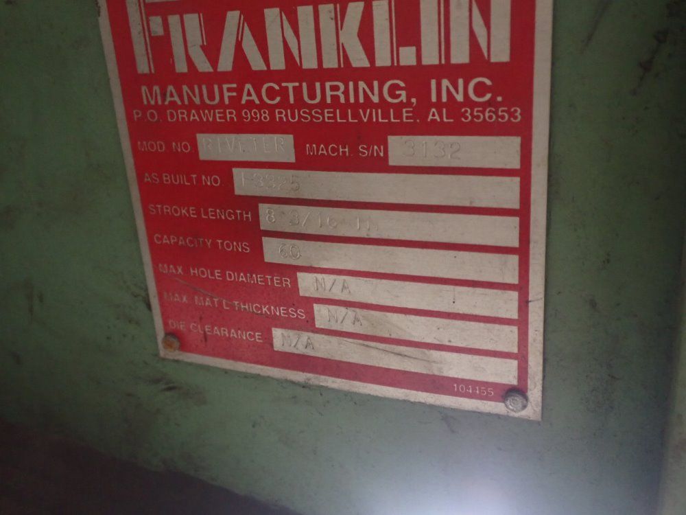 Franklin Mfg. 60 Tons Franklin Mfg. Riveter Hydraulic Riveter - Riveter