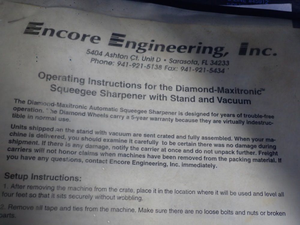 Encore Engineering Squeegee Sharpener/with Stand And Vacuum