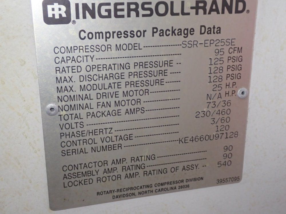 Ingersoll-rand 25 Hp Ssr-ep25se Air Compressor - Ssr-ep25se