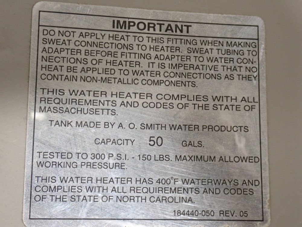 Reliance Water Heater Co. Electric Storage Water Heater Tank