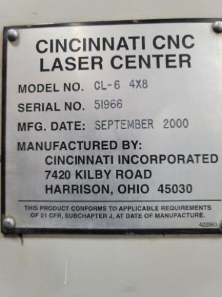 Cincinnati 4 X 8 Cl-6 Cnc Laser Cutting System - Cl-6
