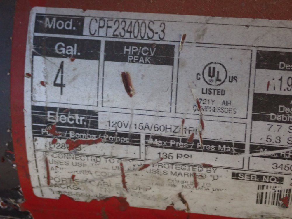 Porter Cable 3 Hp Air Compressor - Cpf23400s-3