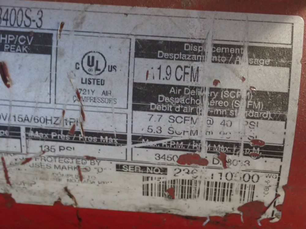 Porter Cable 3 Hp Air Compressor - Cpf23400s-3