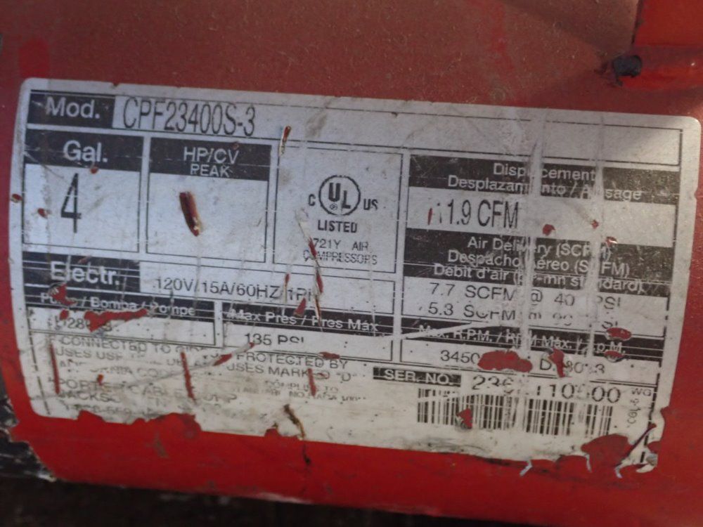 Porter Cable 3 Hp Air Compressor - Cpf23400s-3